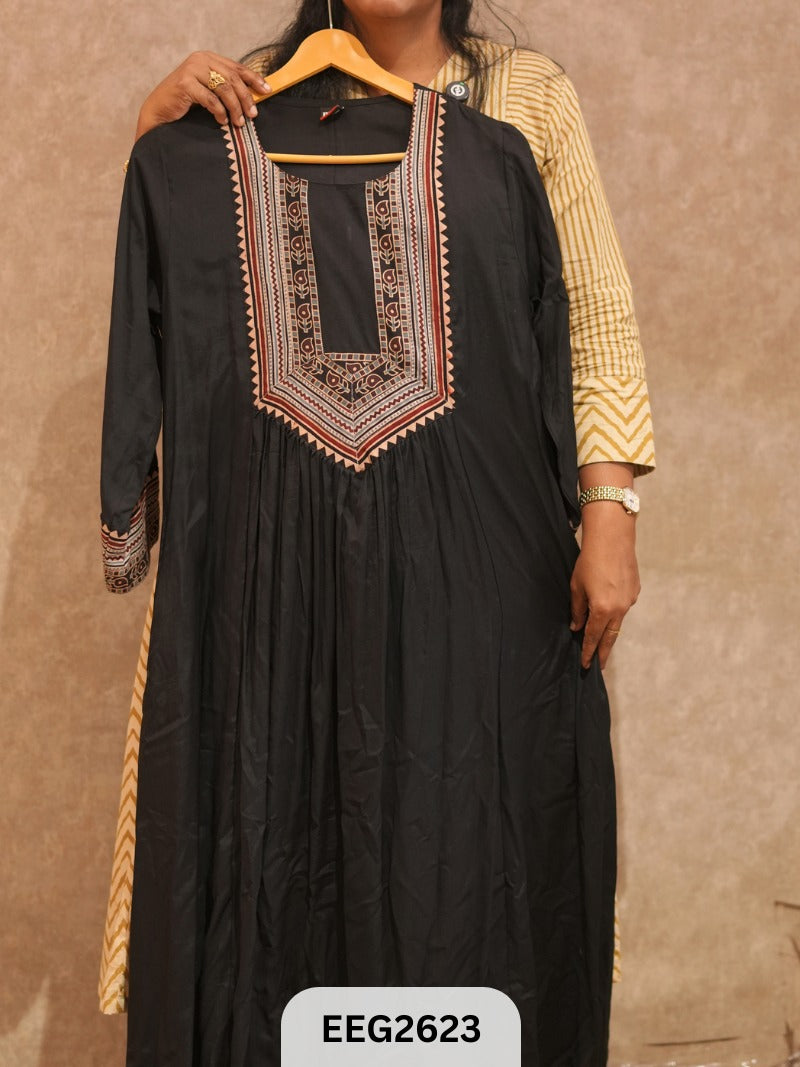 MODAL MUSLIN AJRAKH NECKLINE KURTI