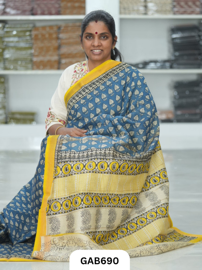 Hand Block Printed Maheshwari Silk Saree