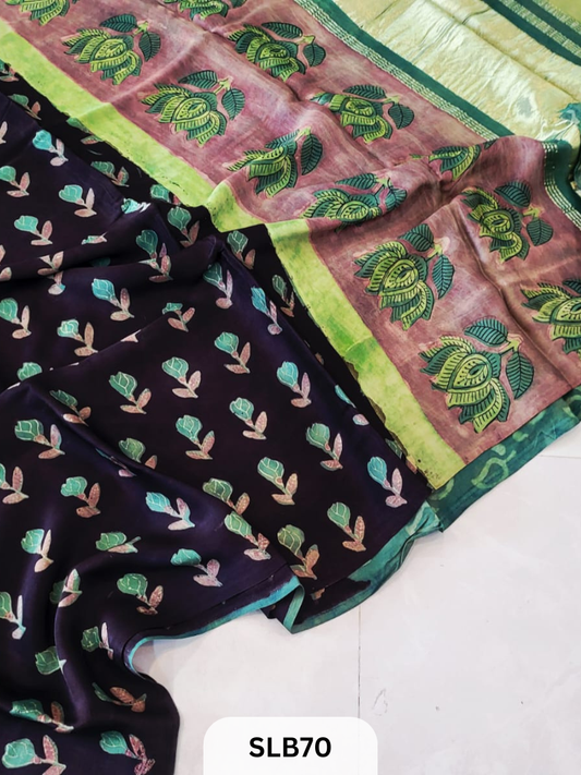 PURE MODAL AJRAKH HAND BLOCK WITH TISSUE SILK PALLU