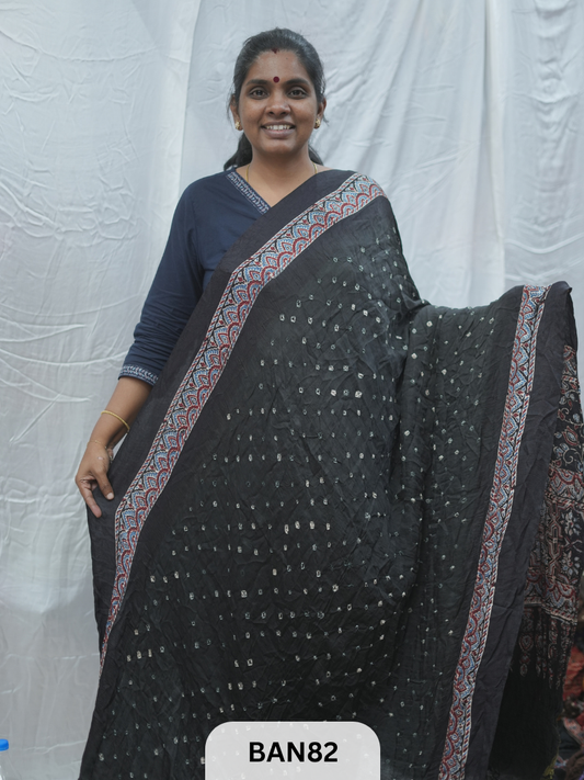 BANDHANI WITH AJRAKH SEMI GAJI SAREE