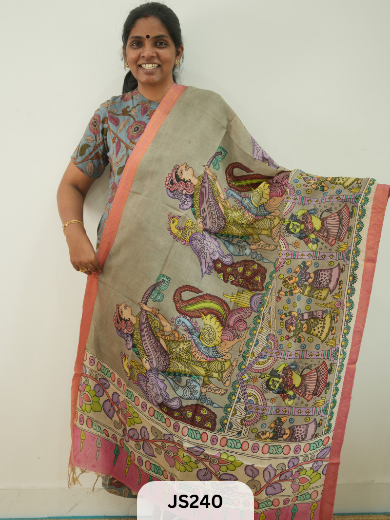 PEN KALAMKARI CHENNURI SILK DUPATTA