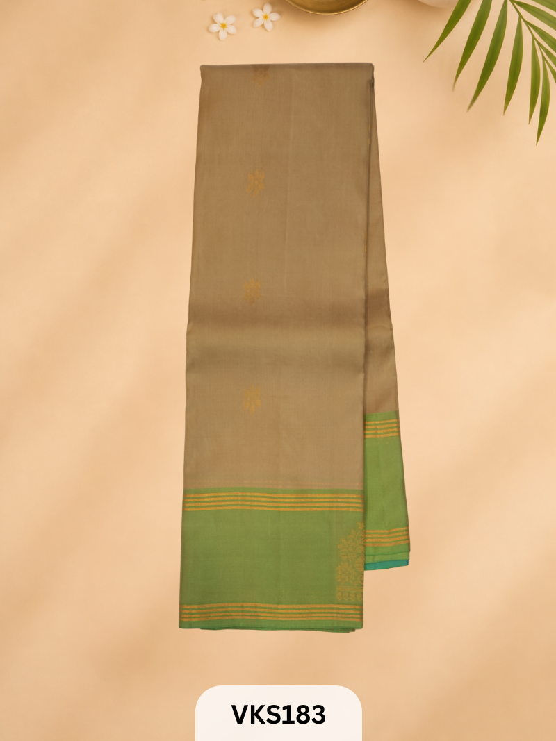 PURE KANCHIPURAM PLAIN SOFT SILK SAREE  WITH DOUBLE BORDER
