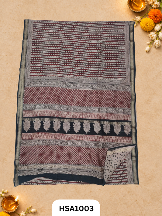 Pure Maheswari Silk Cotton - Handblock Print Saree With Blouse