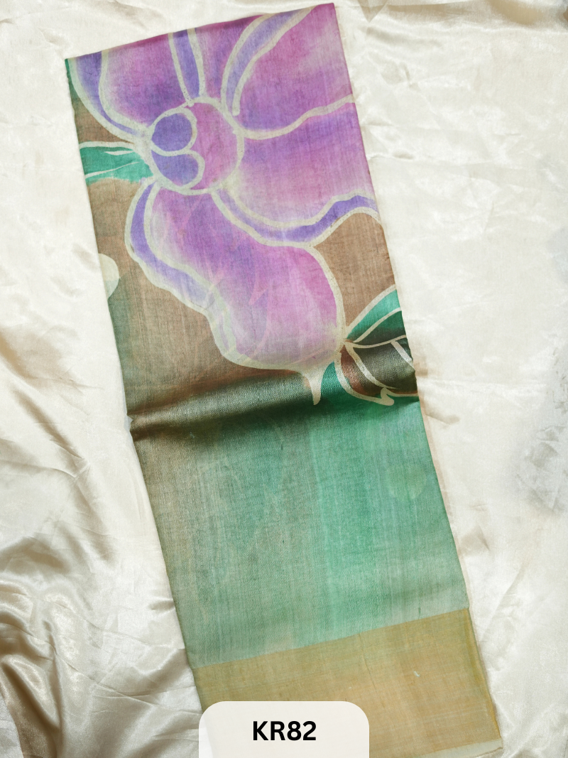 PURE TUSSAR SILK WITH ZARI HAND PAINTED