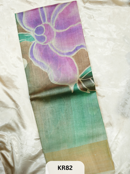 PURE TUSSAR SILK WITH ZARI HAND PAINTED