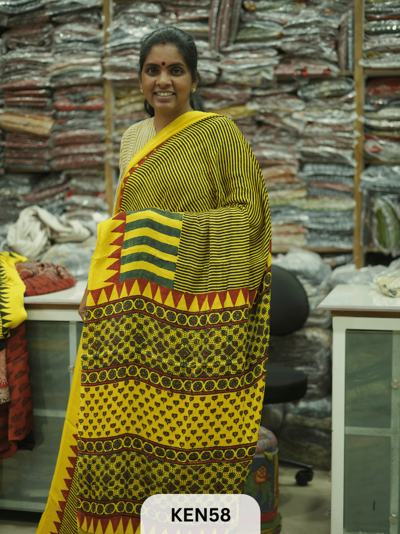 MODAL NATURAL AJRAKH HANDBLOCK SAREE