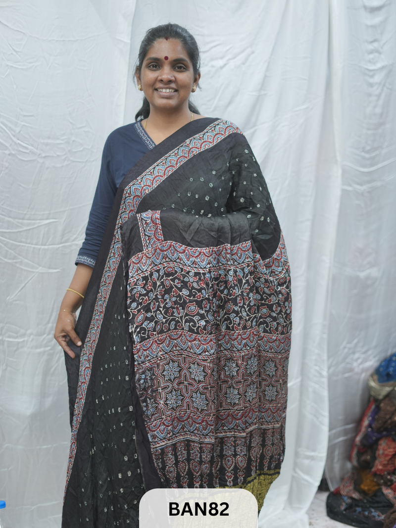 BANDHANI WITH AJRAKH SEMI GAJI SAREE