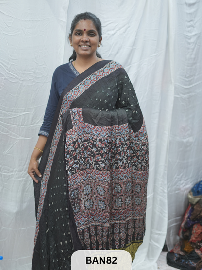 BANDHANI WITH AJRAKH SEMI GAJI SAREE