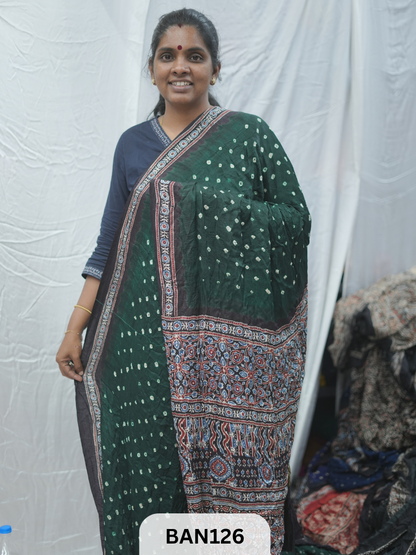 BANDHANI WITH AJRAKH SEMI GAJI SAREE