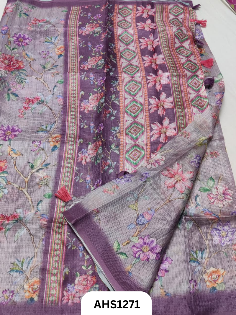 Soft Silk Kota Digital Print Saree With Blouse