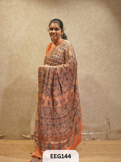 AJRAKH MODAL SAREE WITH KHATLI HANDWORK