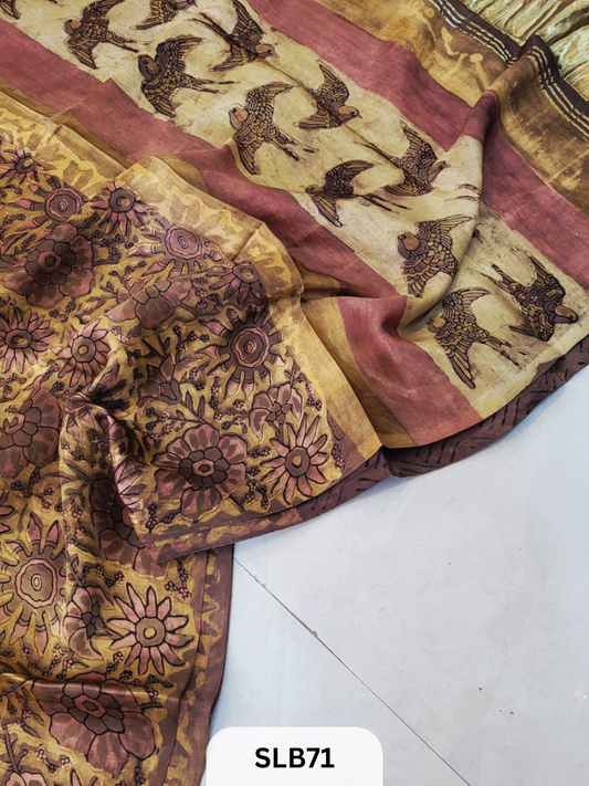 PURE MODAL AJRAKH HAND BLOCK WITH TISSUE SILK PALLU