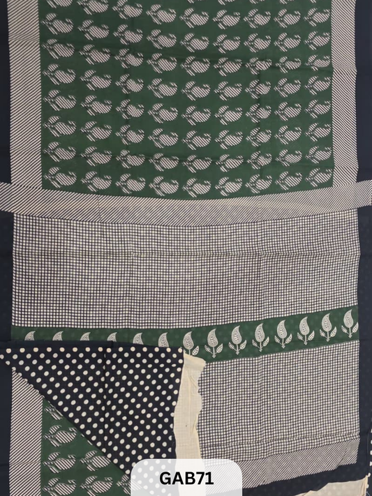 BAGRU PRINT COTTON MULMUL SAREES WITH BLOUSE-SAREE 5.5M +BLOUSE 1M