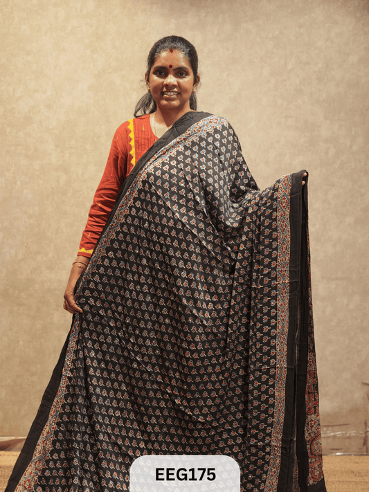 AJRAKH MODAL SAREE WITH MIRROR