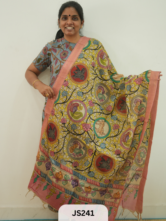 PEN KALAMKARI CHENNURI SILK DUPATTA
