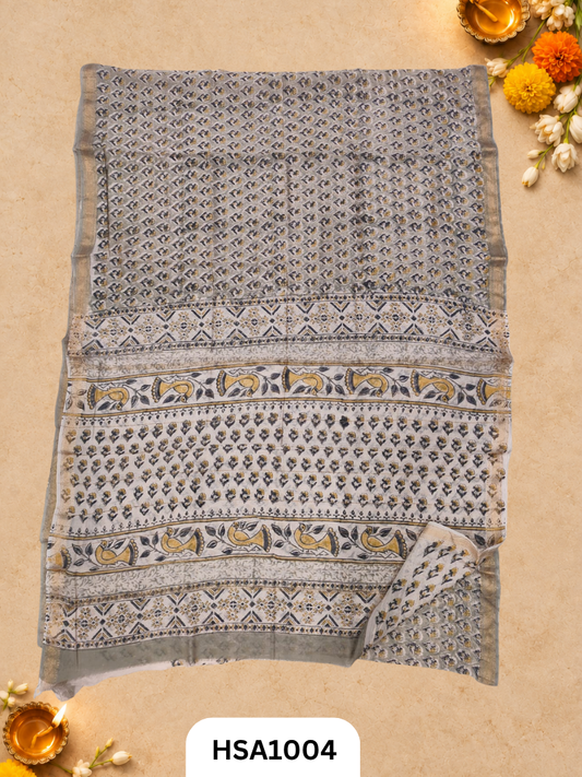 Pure Maheswari Silk Cotton - Handblock Print Saree With Blouse