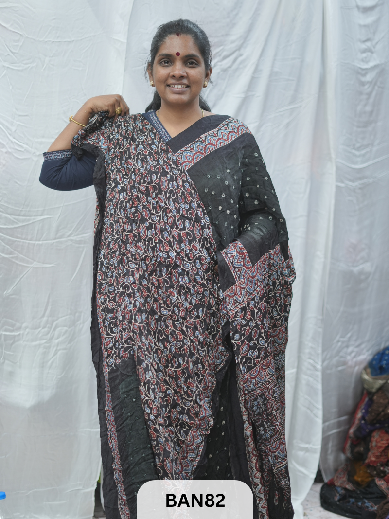 BANDHANI WITH AJRAKH SEMI GAJI SAREE