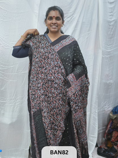 BANDHANI WITH AJRAKH SEMI GAJI SAREE