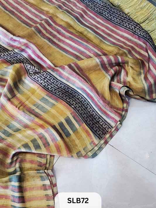 PURE MODAL AJRAKH HAND BLOCK WITH TISSUE SILK PALLU
