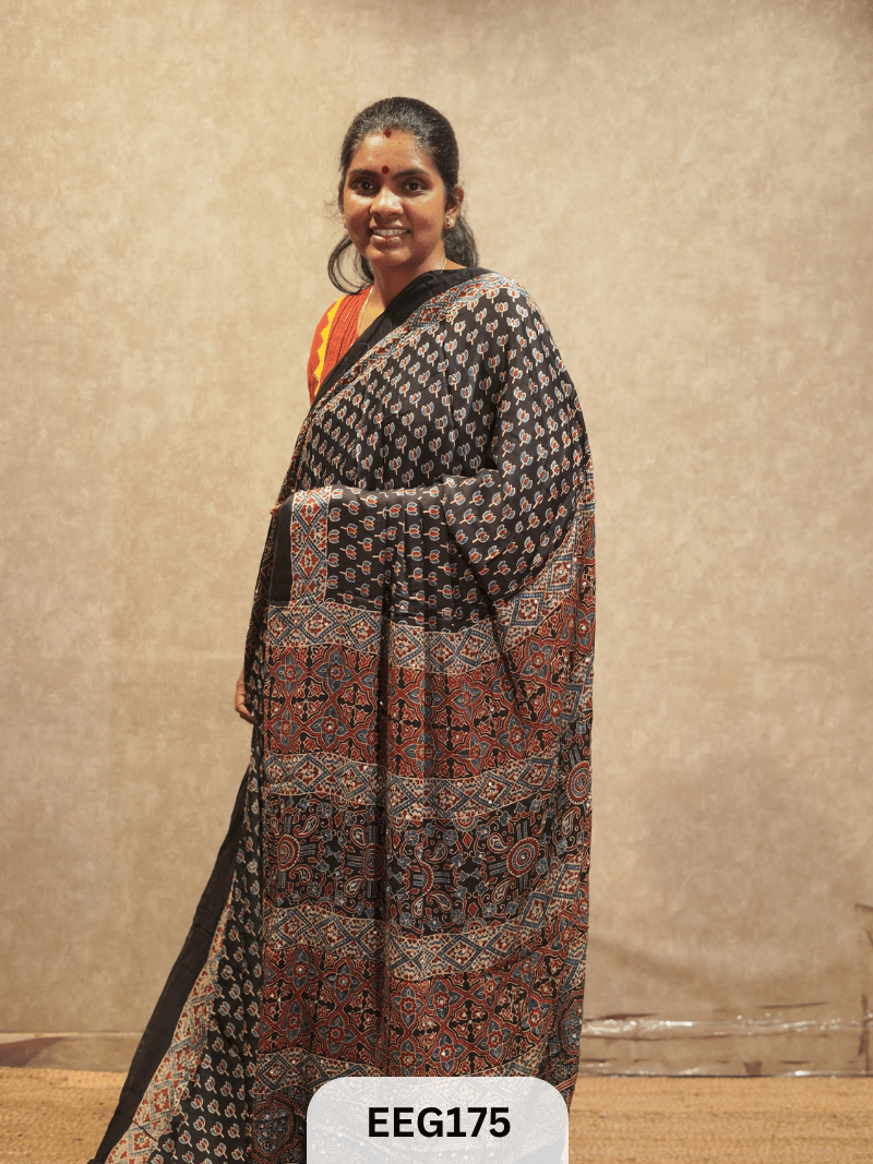 AJRAKH MODAL SAREE WITH MIRROR