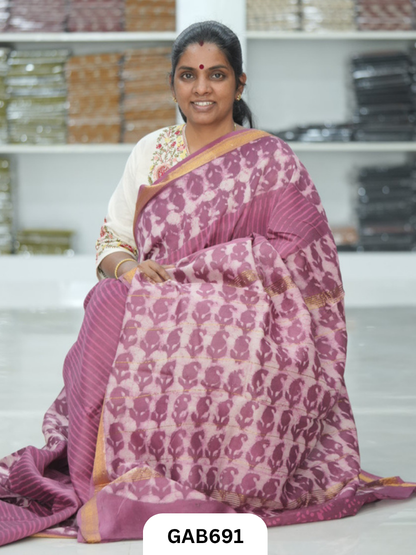 Hand Block Printed Maheshwari Silk Saree