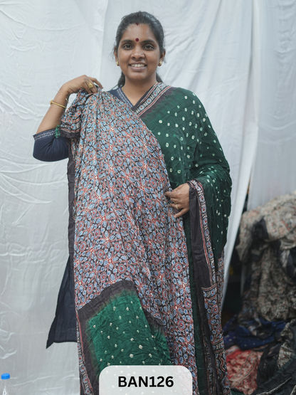 BANDHANI WITH AJRAKH SEMI GAJI SAREE