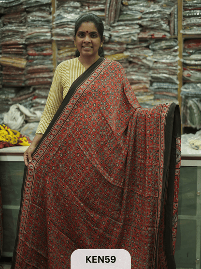 MODAL NATURAL AJRAKH HANDBLOCK SAREE