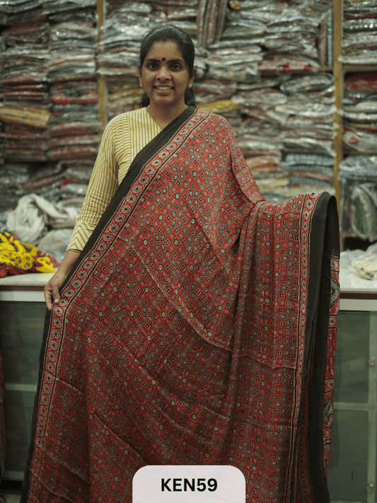 MODAL NATURAL AJRAKH HANDBLOCK SAREE