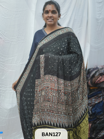 BANDHANI WITH AJRAKH SEMI GAJI SAREE