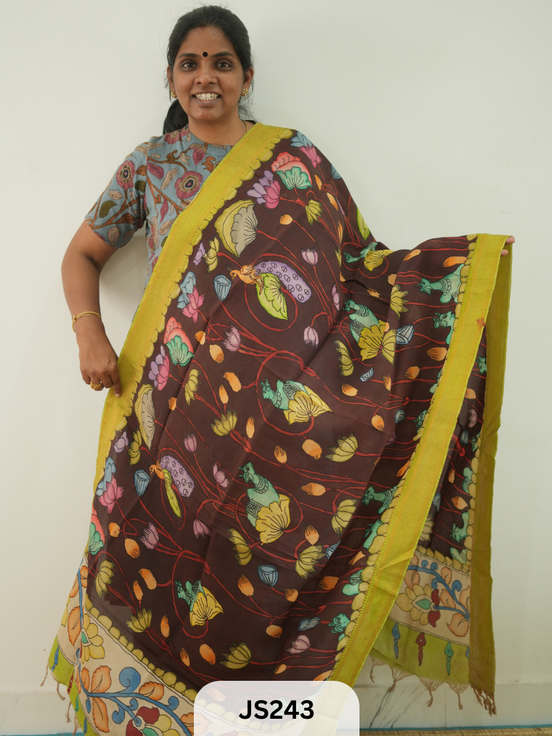 PEN KALAMKARI CHENNURI SILK DUPATTA