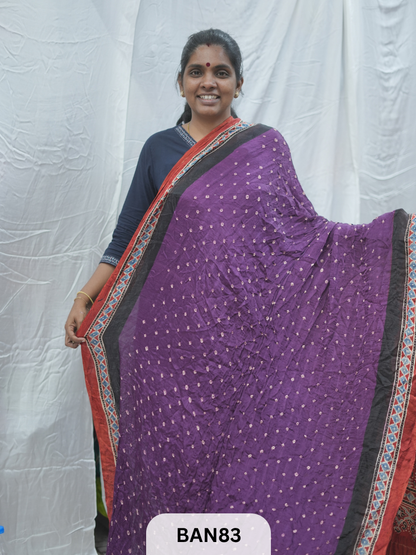BANDHANI WITH AJRAKH SEMI GAJI SAREE