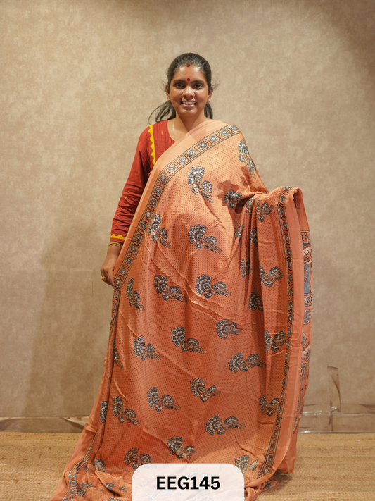 AJRAKH MODAL SAREE WITH KHATLI HANDWORK