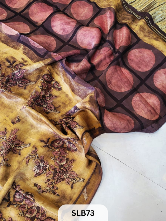 PURE MODAL AJRAKH HAND BLOCK WITH TISSUE SILK PALLU