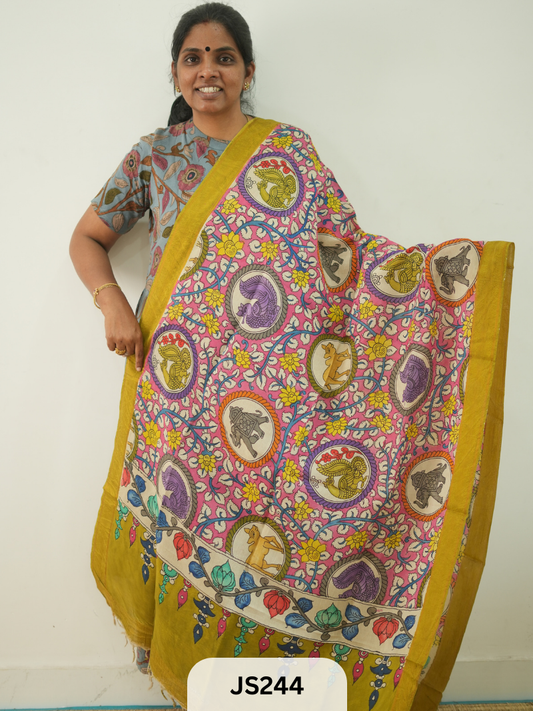PEN KALAMKARI CHENNURI SILK DUPATTA