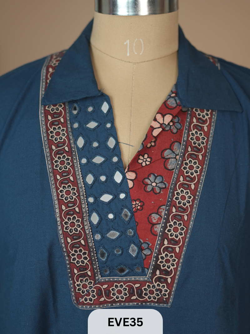 COTTON AJARKH ETHNIC MIRRORWORK KURTI