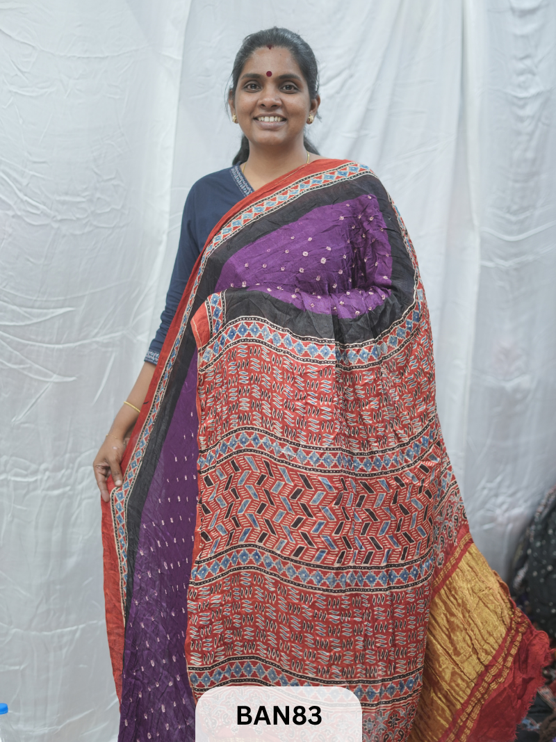 BANDHANI WITH AJRAKH SEMI GAJI SAREE