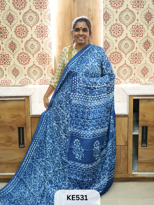 AJRAKH MODAL INDIGO SAREE - SPECIAL DEAL