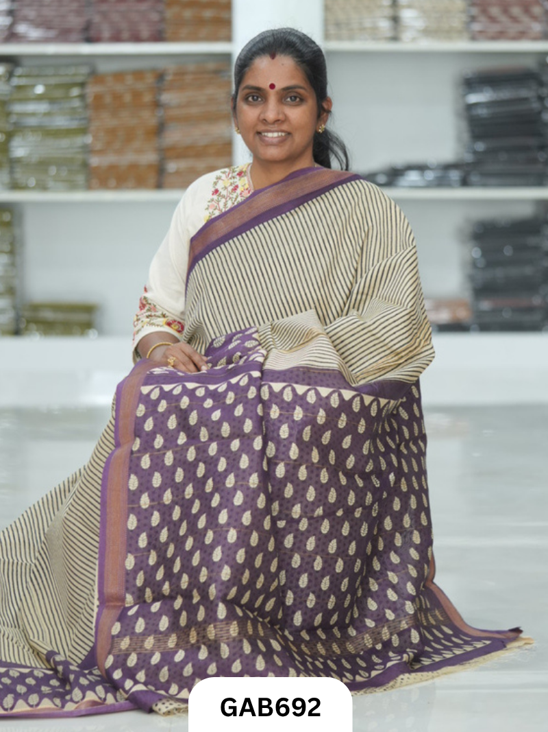 Hand Block Printed Maheshwari Silk Saree