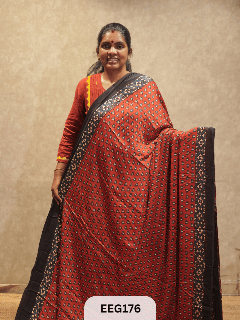 AJRAKH MODAL SAREE WITH MIRROR