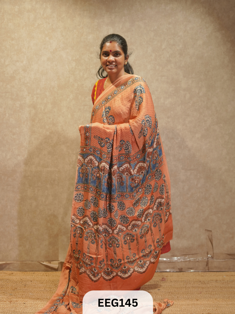 AJRAKH MODAL SAREE WITH KHATLI HANDWORK