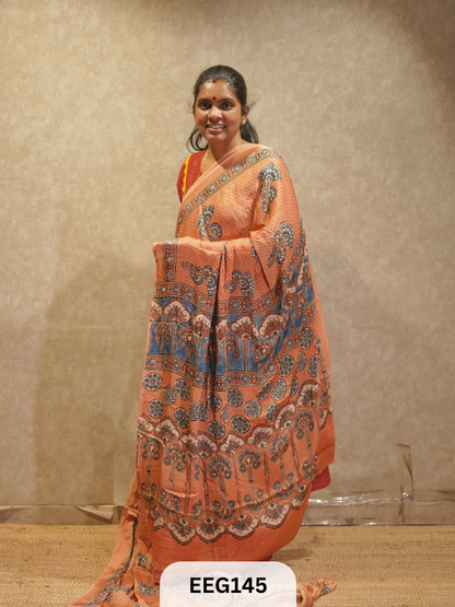 AJRAKH MODAL SAREE WITH KHATLI HANDWORK