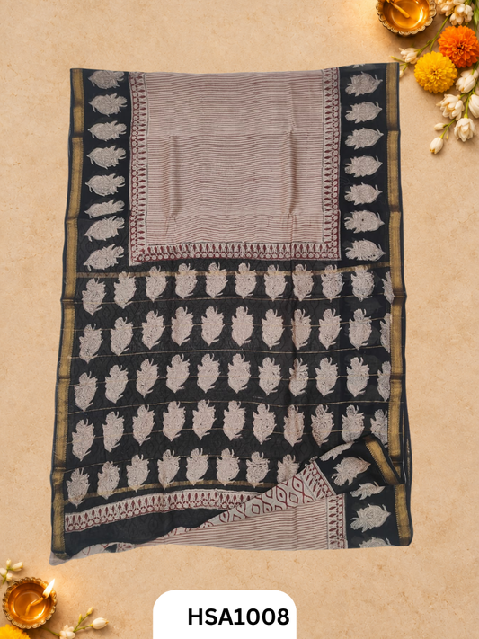 Pure Maheswari Silk Cotton - Handblock Print Saree With Blouse