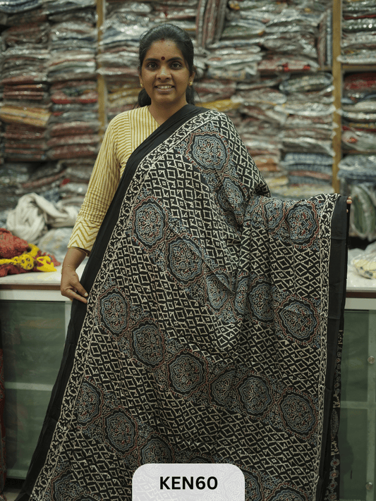 MODAL NATURAL AJRAKH HANDBLOCK SAREE