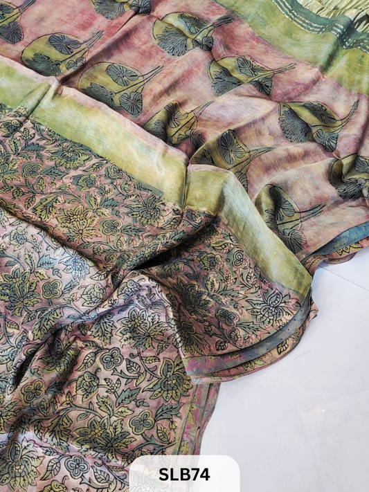 PURE MODAL AJRAKH HAND BLOCK WITH TISSUE SILK PALLU