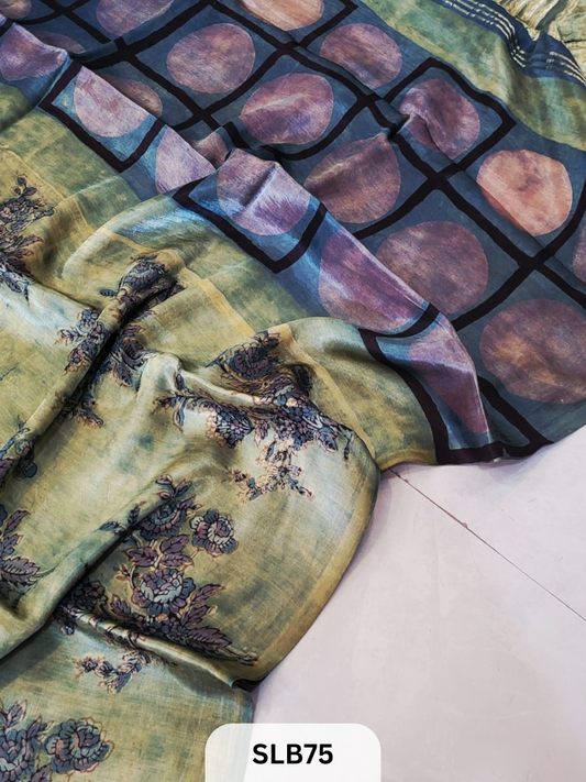 PURE MODAL AJRAKH HAND BLOCK WITH TISSUE SILK PALLU