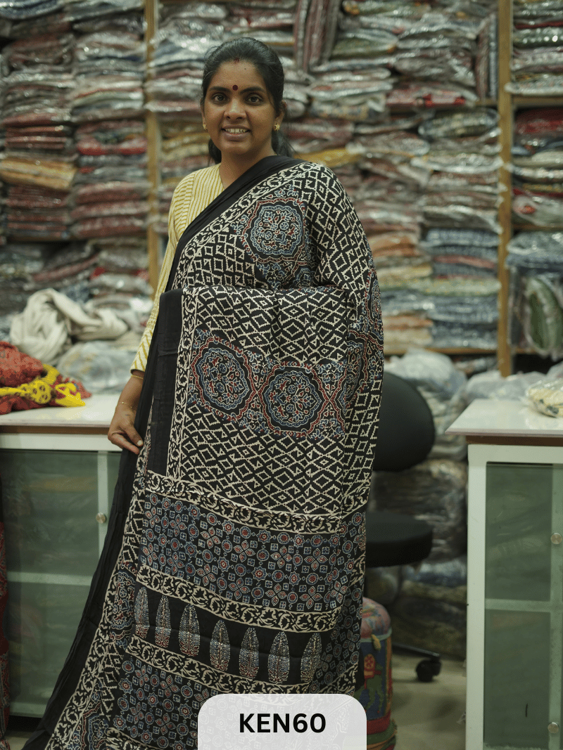 MODAL NATURAL AJRAKH HANDBLOCK SAREE