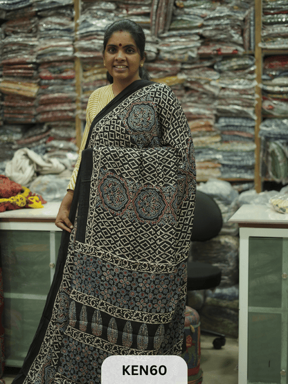 MODAL NATURAL AJRAKH HANDBLOCK SAREE