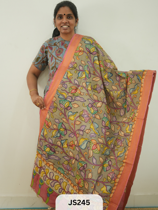 PEN KALAMKARI CHENNURI SILK DUPATTA