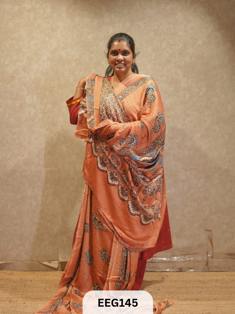AJRAKH MODAL SAREE WITH KHATLI HANDWORK