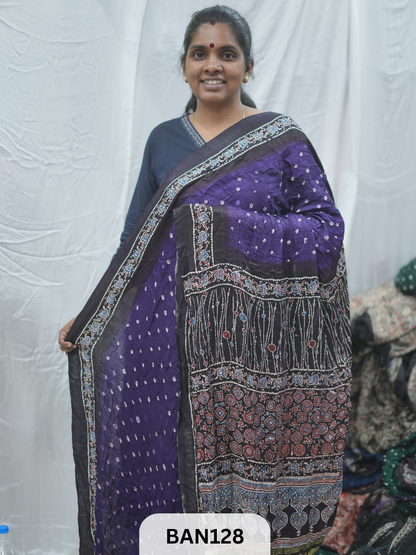 BANDHANI WITH AJRAKH SEMI GAJI SAREE